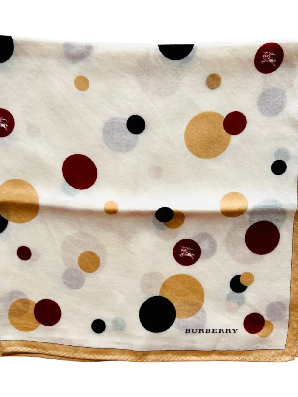 Burberrys Mini Scarf/Neck-kerchief 19.4" cotton Ivery black burgendy logo (81 - Picture 8 of 9